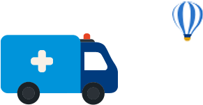 Иллюстрация машины скорой помощи и воздушного шара